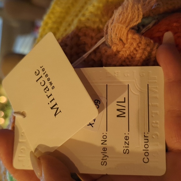 New Miracle Striped Sweater Distressed Orange/Tan/ Blue NWT Sz M/L - Picture 7 of 8